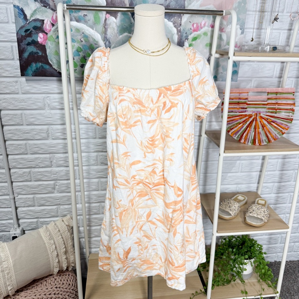 Abercrombie & Fitch Linen Puff Sleeve Tropical Mini Dress Large